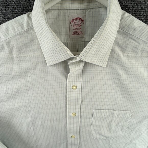 Brooks Brothers Check Non-Iron 16.5 33 Cotton Madison Blue Shirt Button Up Men - Picture 1 of 16